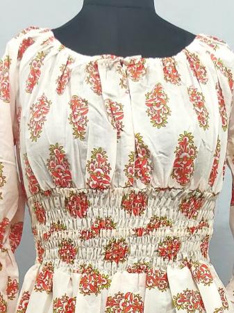 Orange Red Floral Print Maxi Gown with waistband made of Cotton fabric